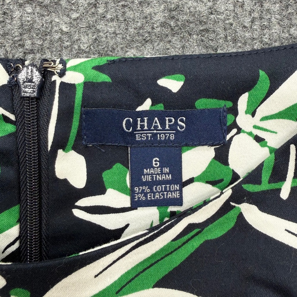 Chaps Womens Navy Green Floral Sleeveless‎ Boat Neck Sheath Dress Size 6 - Picture 3 of 8